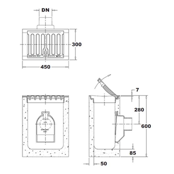 NeBo straatkolk beton/gietijzer 1-delig  D1301 DR(V) - Rapidlock