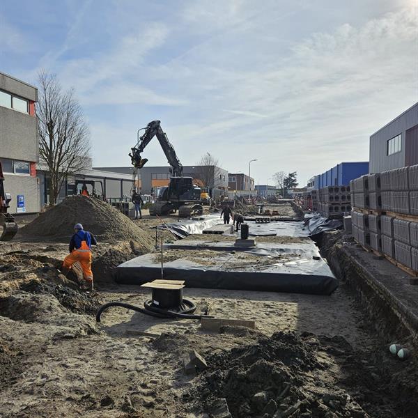 beDrain onder de Kompasstraat: waterberging als motor voor een groen en toekomstbestendig bedrijventerrein | Noppert Beton